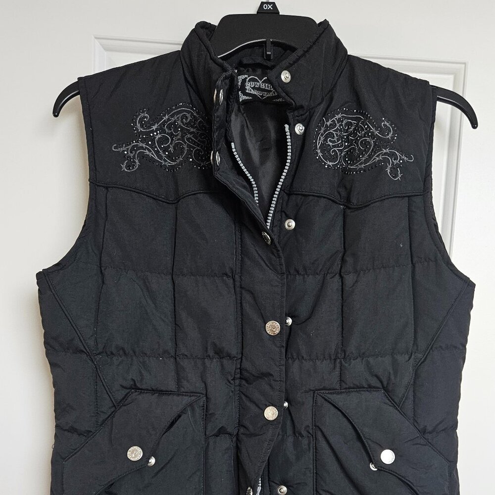Cowgirl hardware Crystal Embellished black Puffer vest sz M
